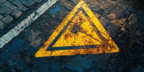 Triangle road warning symbol for construction area