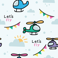 cute Helicopter vector set lets fly.eps