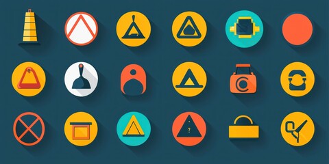 Warning and safety icon set in flat vector style
