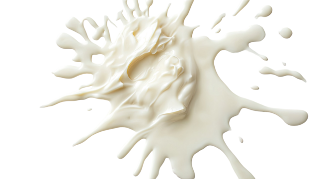 Spilled Yogurt Forming Creamy Puddle with Smooth Texture Isolated on White Background