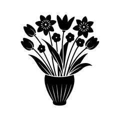 springtime flower arrangement silhouette vector art