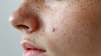 Woman considering mole removal procedure on face