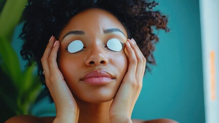 Woman using under-eye patches to reduce puffiness