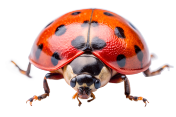 Close up of a ladybug insect with spots for nature and wildlife lovers on transparent background.