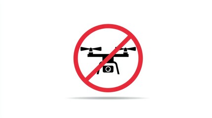 A clear sign prohibits the use of drones in the area, featuring a red circle with a diagonal line over a drone graphic. This emphasizes rules to maintain safety and security.