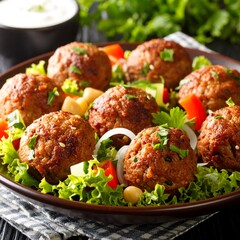 Ground meat balls with salad
