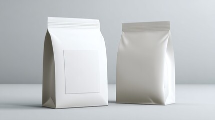Blank paper coffee or tea packaging mockup – 3d render of eco-friendly food pouch design on isolated background