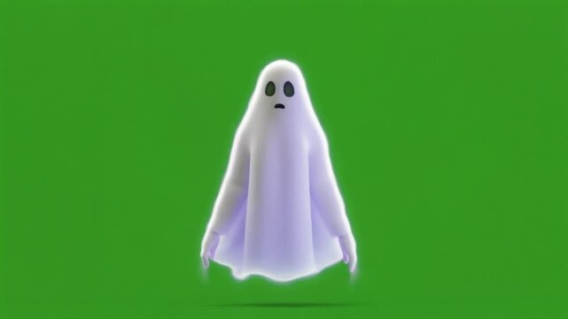 Playful ghost character dances with arms spread wide on a green screen