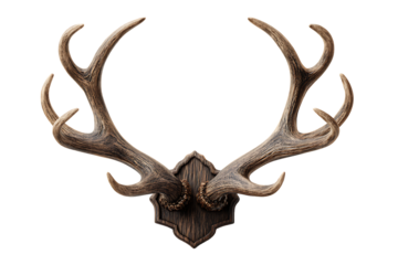 Impressive deer antlers mounted on a rustic wooden plaque a nature inspired wall decoration