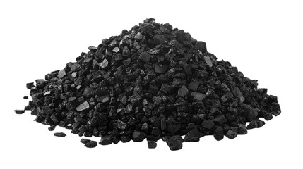 A pile of shiny black coal pieces forming a mound against a dark background.