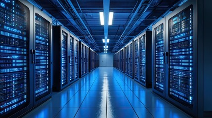 A large data center housing servers, cloud computing, and SaaS technology. 