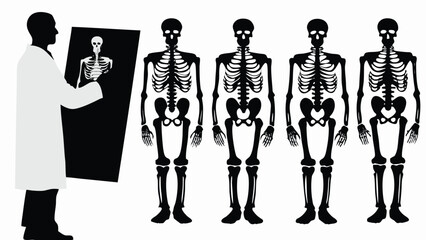 An Engaging Visual Depiction of a Medical Professional in a Lab Coat Examining an X-ray Image An Engaging Visual Depiction of a Medical Professional in a Lab Coat Examining an X-ray Image Against Four