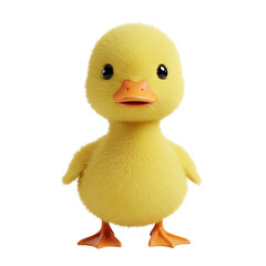 Cute yellow duckling toy standing isolated on transparent background