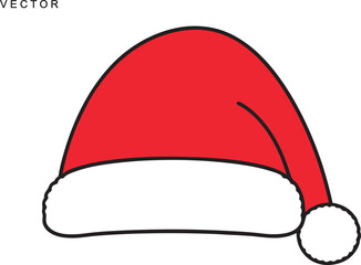 Santa Claus hat collection, Santa red hats with white fur, Winter cap, Christmas element, Vector illustration