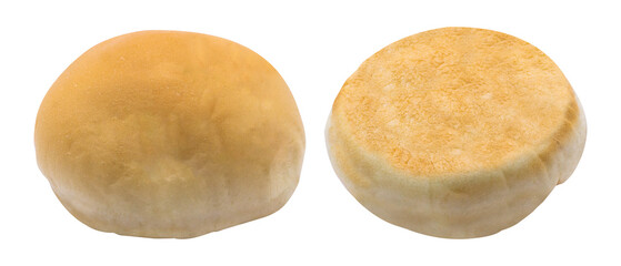 Soft Round Bread Rolls and English Muffin Side by Side on Isolated Background