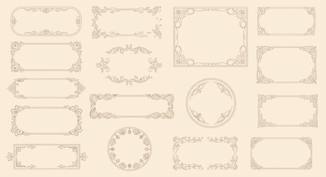 Naklejki Ornate Vintage Frames and Borders Collection with Floral and Swirling Designs