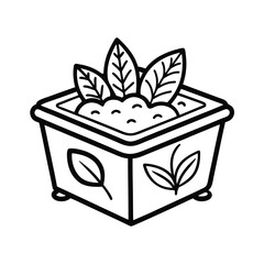 Clean black outline illustration of a herbal bath soak box on a white background