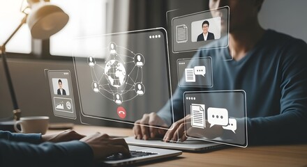 Virtual meeting online conference video call collaboration remote work business communication technology concept