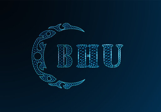 Low poly letter logo BHU design. BHU letter logo low poly vector design on blue color gradient background. BHU logo low poly design