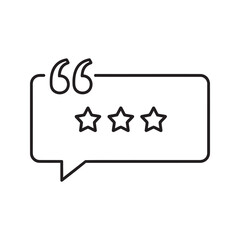 Customer review icon with speech bubble and three stars representing user rating feedback testimonial and client satisfaction survey line vector stroke