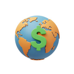 Stylized planet Earth with a prominent green dollar sign representing the global economy and international trade.