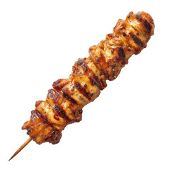 Grilled Chicken Yakitori Skewer Close Up on Transparent Background