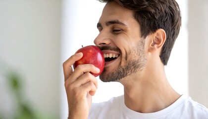 Man eating a red apple