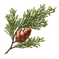 Cedar branch with cone on transparent background perfect for design projects
