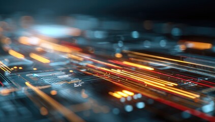 Abstract digital circuit board with glowing lines