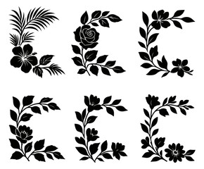 Obraz premium Black Silhouette Floral Corner Designs Collection illustration
