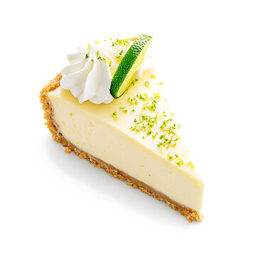 Slice of Key Lime Pie with Whipped Cream and Lime Garnish