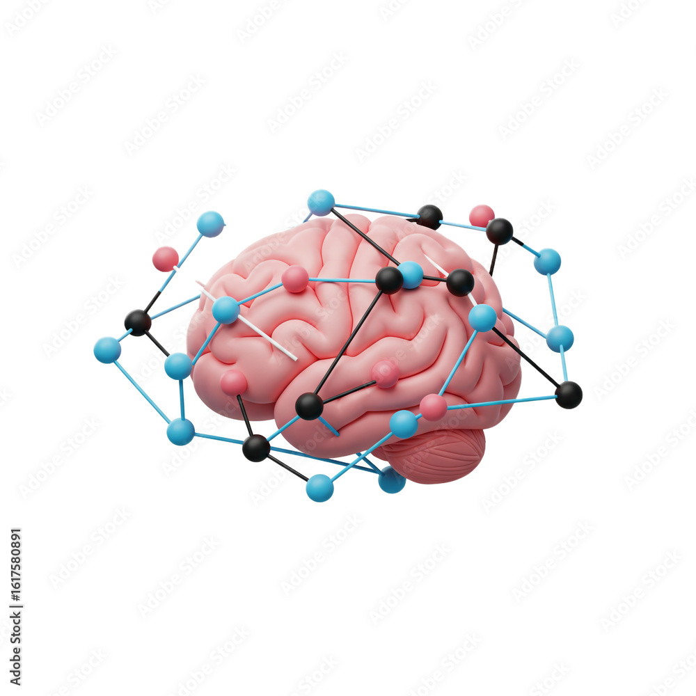 Aufkleber a human brain is wrapped in a complex network of colorful nodes, symbolizing thought, learning, and 