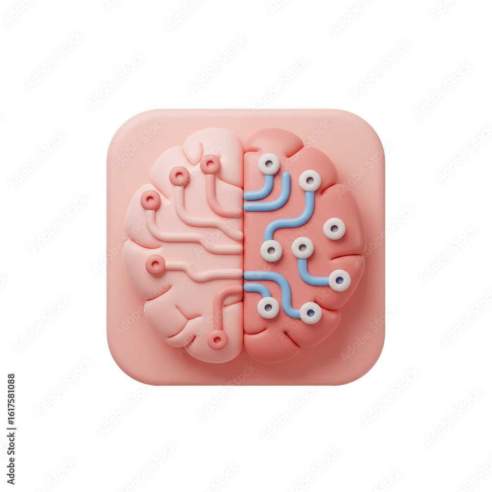 Poster a creative render of a brain symbolizing the fusion of human intellect with artificial intelligence.