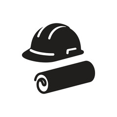 hard hat  and roller plant  logo icon 