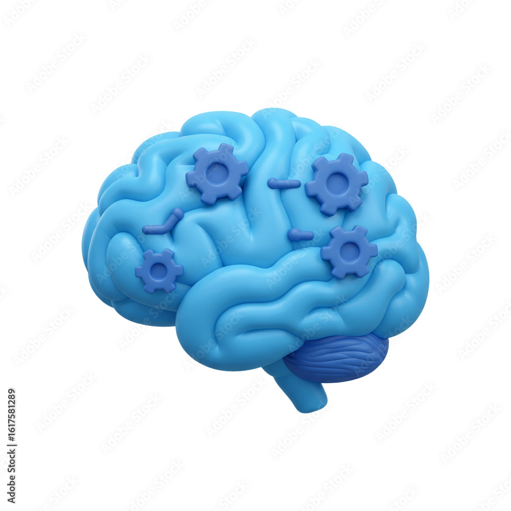 Poster a creative render of a mind working like a machine, with gears representing logic and cognitive func