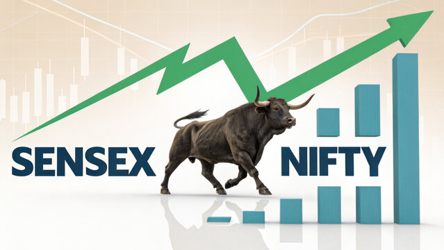 Sensex Nifty upward bull market showing upward trend