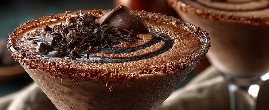 Decadent Chocolate Martini Closeup view of a delicious cocktail with garnish.