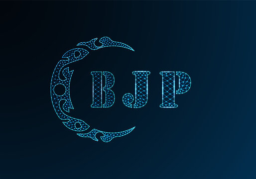 Low poly letter logo BJP design. BJP letter logo low poly vector design on blue color gradient background. BJP logo low poly design