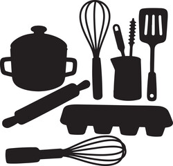  Illustration of kitchen utensils design silhouette illustration art.