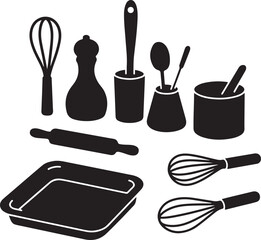 Instrument cooking icons silhouette illustration of various design.
