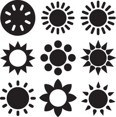 Set sun icons with rays silhouette vector illustration with white background.