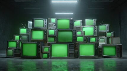 Towering stacks of sleek modern flatscreen televisions in assorted sizes