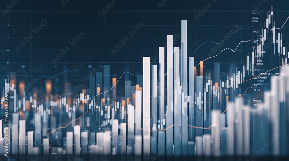 Poster abstract graphical representation of financial data.