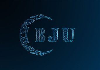 Low poly letter logo BJU design. BJU letter logo low poly vector design on blue color gradient background. BJU logo low poly design
