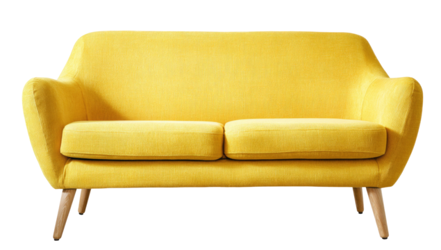 Close up of a yellow sofa on transparent background - Powered by Adobe