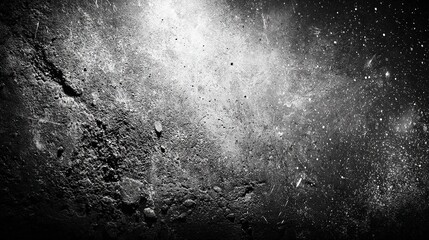  Intense black grunge surface scattered with chaotic white scratches and dusty grain