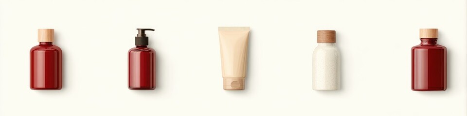 Assorted cosmetic bottles and tubes