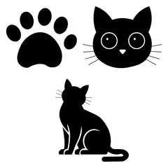 Cat and Paw Print Icon Pet Symbol Vector Design