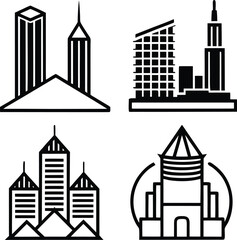 Collection of Modern Building and Skyscraper Silhouette Icons
