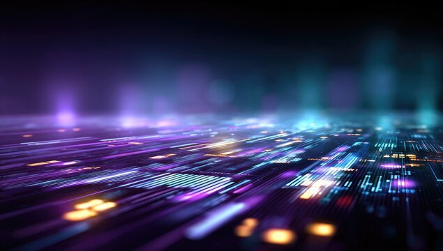 Abstract digital landscape, vibrant neon lines